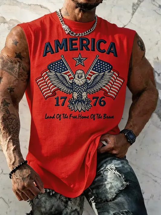 Men's America 1776 Land Of The Free Home Of The Brave Eagle Sleeveless Tank Top