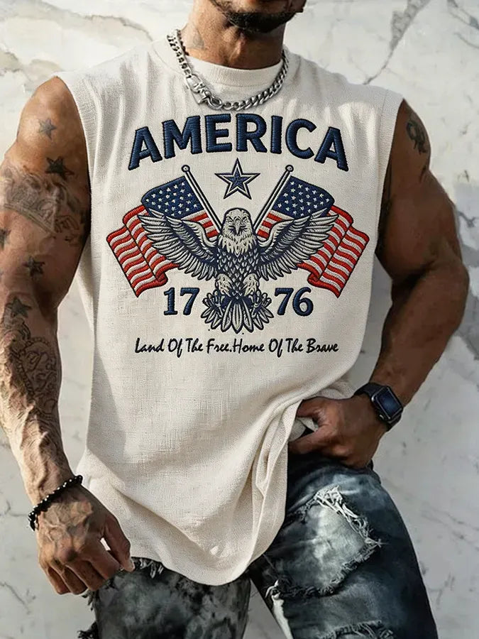 Men's America 1776 Land Of The Free Home Of The Brave Eagle Sleeveless Tank Top