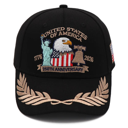 (Exclusive) United States of America 250th Anniversary Embroidered Cap — Patriotic Hat (1776–2026)