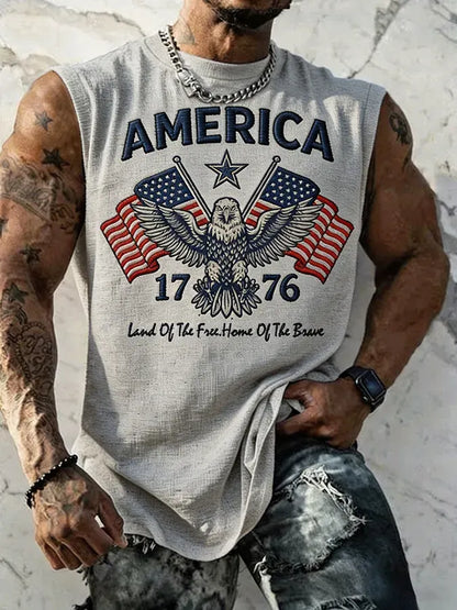 Men's America 1776 Land Of The Free Home Of The Brave Eagle Sleeveless Tank Top