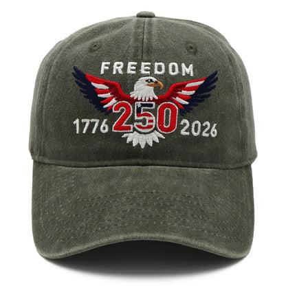 Freedom 250th Hat – 1776-2026 Eagle Embroidered Adjustable Gray Baseball Cap